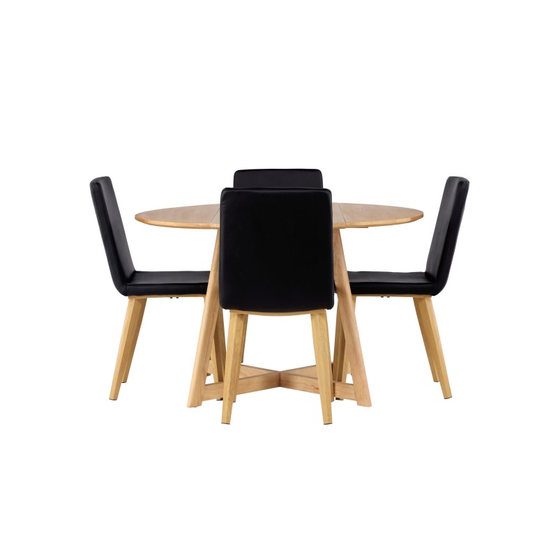 Yakidon söögilaud - kummipuit / tammepuust MDF + tänane söögitool - loodus / must PU _4