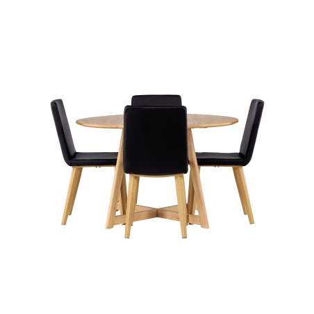 Yakidon söögilaud - kummipuit / tammepuust MDF + tänane söögitool - loodus / must PU _4