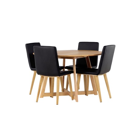 Yakidon söögilaud - kummipuit / tammepuust MDF + tänane söögitool - loodus / must PU _4
