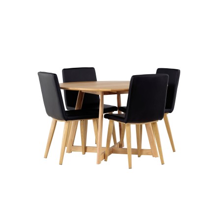 Yakidon söögilaud - kummipuit / tammepuust MDF + tänane söögitool - loodus / must PU _4