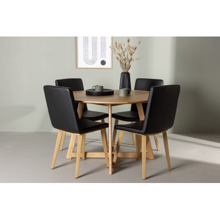 Yakidon söögilaud - kummipuit / tammepuust MDF + tänane söögitool - loodus / must PU _4