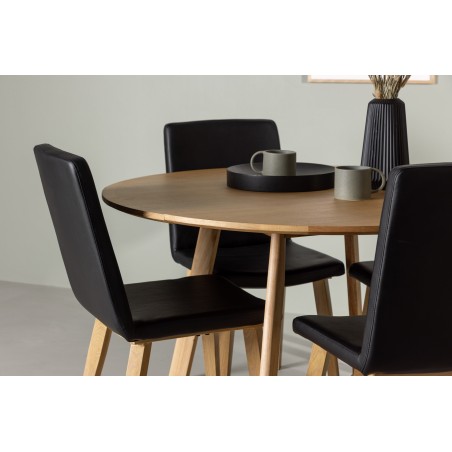 Yakidon söögilaud - kummipuit / tammepuust MDF + tänane söögitool - loodus / must PU _4