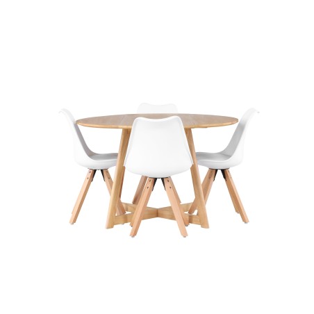 Yakidon söögilaud - kummipuit / tammepuust MDF + söögitool Zeno - looduspuit / valge PP _4