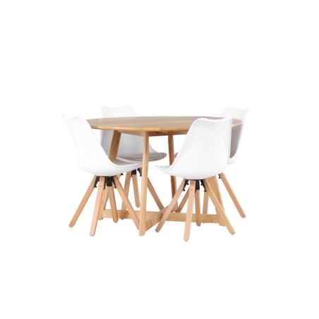 Yakidon söögilaud - kummipuit / tammepuust MDF + söögitool Zeno - looduspuit / valge PP _4