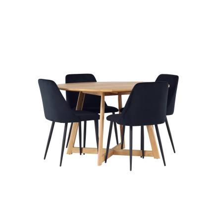 Yakidon söögilaud - kummipuit / tammepuust MDF + öösöögitool - must / must samet _4