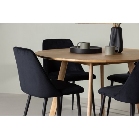 Yakidon söögilaud - kummipuit / tammepuust MDF + öösöögitool - must / must samet _4