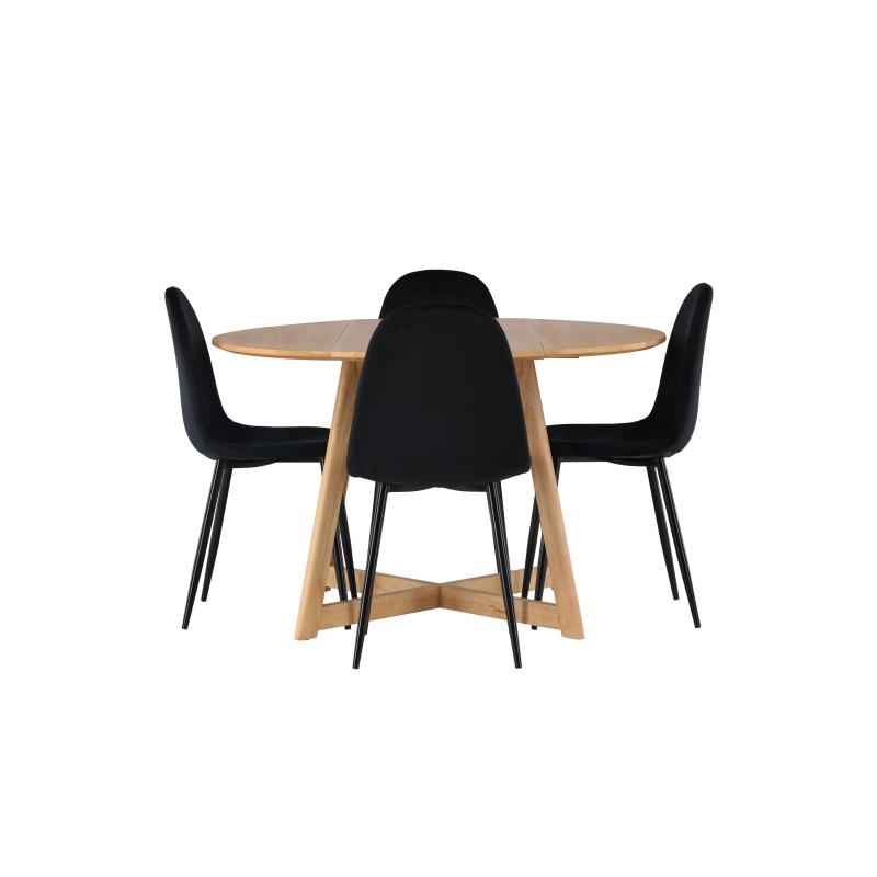 Yakidon söögilaud - kummipuit / Oaklook MDF + Polari söögitool - mustad jalad / must samet _4