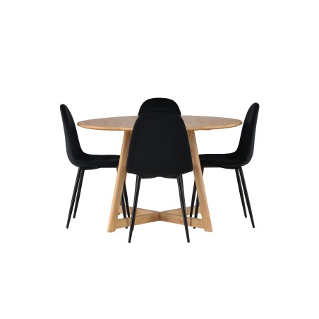 Yakidon söögilaud - kummipuit / Oaklook MDF + Polari söögitool - mustad jalad / must samet _4