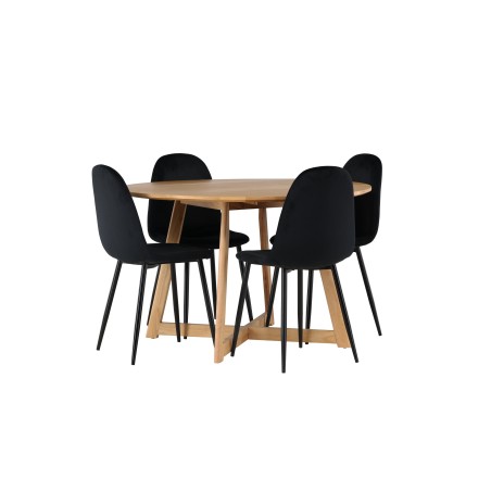 Yakidon söögilaud - kummipuit / Oaklook MDF + Polari söögitool - mustad jalad / must samet _4