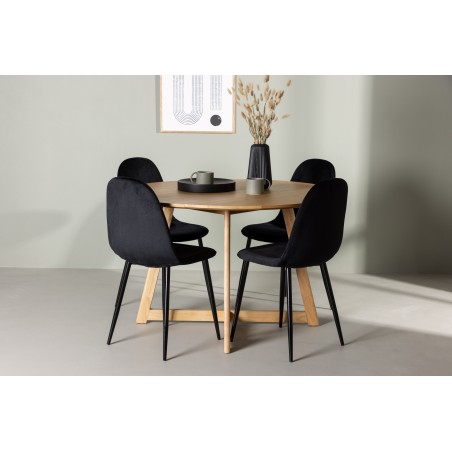 Yakidon söögilaud - kummipuit / Oaklook MDF + Polari söögitool - mustad jalad / must samet _4