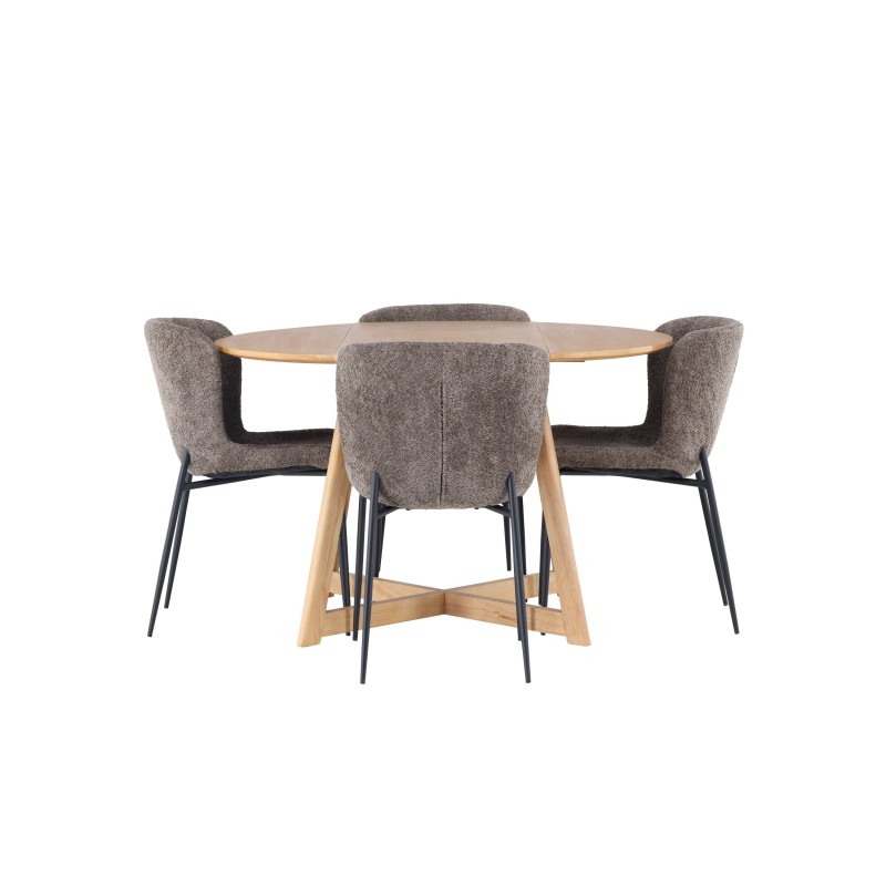 Yakidon söögilaud - kummipuit / tammepuust MDF + Modesto söögitool - hall / suitsutatud must boucle _4