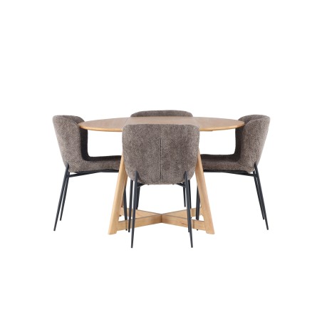 Yakidon söögilaud - kummipuit / tammepuust MDF + Modesto söögitool - hall / suitsutatud must boucle _4