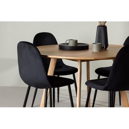 Yakidon söögilaud - kummipuit / Oaklook MDF + Polari söögitool - mustad jalad / must samet _4