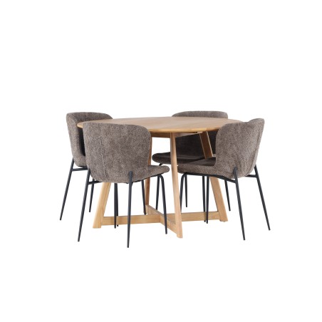 Yakidon söögilaud - kummipuit / tammepuust MDF + Modesto söögitool - hall / suitsutatud must boucle _4
