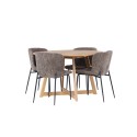 Yakidon söögilaud - kummipuit / tammepuust MDF + Modesto söögitool - hall / suitsutatud must boucle _4