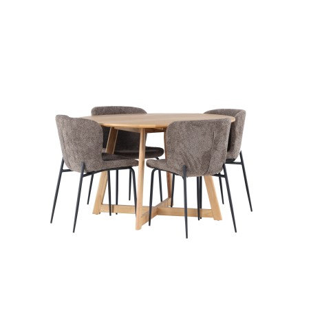 Yakidon söögilaud - kummipuit / tammepuust MDF + Modesto söögitool - hall / suitsutatud must boucle _4