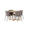 Yakidon söögilaud - kummipuit / tammepuust MDF + Modesto söögitool - hall / suitsutatud must boucle _4