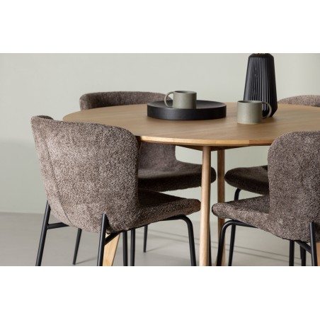 Yakidon söögilaud - kummipuit / tammepuust MDF + Modesto söögitool - hall / suitsutatud must boucle _4