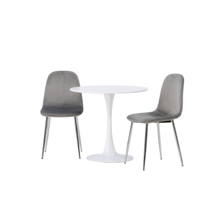 Hamden söögilaud - valge MDF + Eva söögitool - helehall / helehall Velvet _2