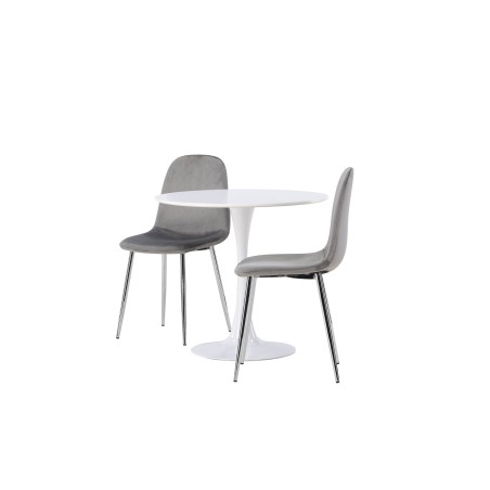 Hamden söögilaud - valge MDF + Eva söögitool - helehall / helehall Velvet _2