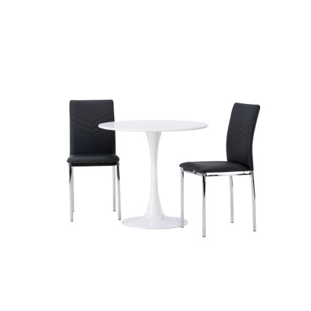 Hamden söögilaud - valge MDF + Lily söögitool - kroomitud jalg / must PU _2