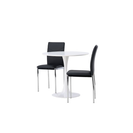 Hamden söögilaud - valge MDF + Lily söögitool - kroomitud jalg / must PU _2