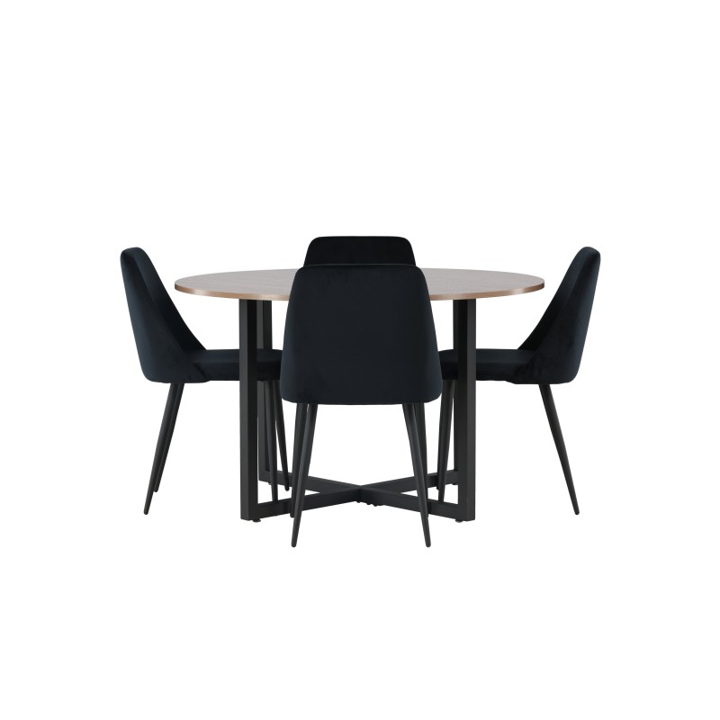 Durango söögilaud - must / pähkel MDF + öösöögitool - must / must samet _4