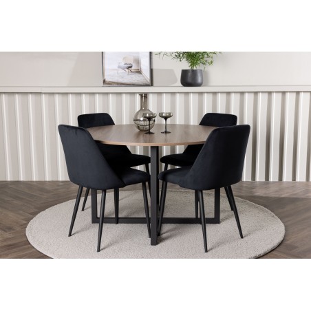 Durango söögilaud - must / pähkel MDF + öösöögitool - must / must samet _4