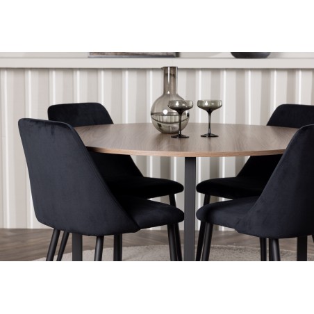 Durango söögilaud - must / pähkel MDF + öösöögitool - must / must samet _4