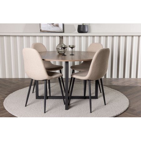 Durango söögilaud - must / pähkel MDF + söögitool Polar - must / beež Boucle _4