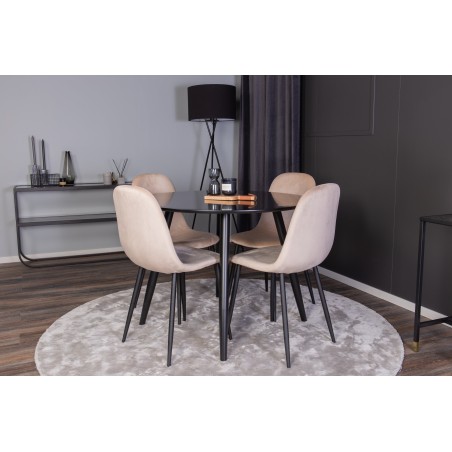 Plaza Runt Matbord - Svart / Svart - ø100*H75 +Polar söögitool - mustad jalad / beež samet _4