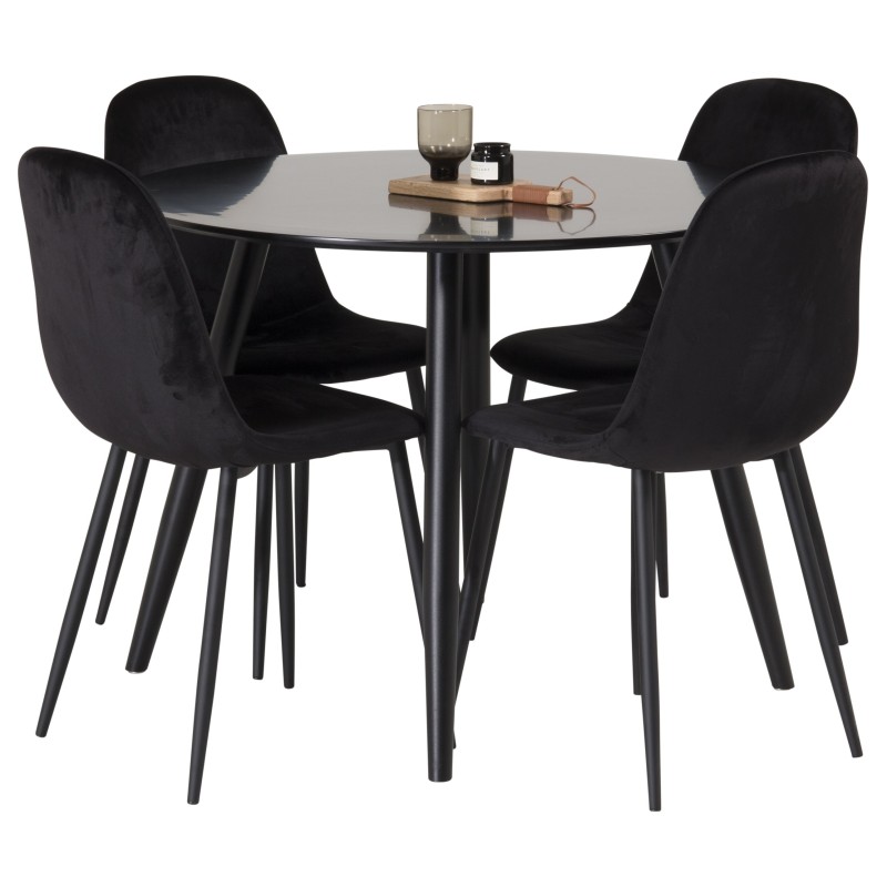 Plaza Runt Matbord - Svart / Svart - ø100*H75 +Polar söögitool - mustad jalad / Black Velvet _4