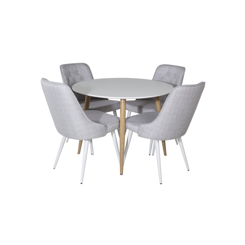 Plaza Runt Matbord – Ek-Look / Vit – ø100*H75 +Velvet Deluxe söögitool – valged jalad – helehall kangas _4