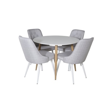 Plaza Runt Matbord – Ek-Look / Vit – ø100*H75 +Velvet Deluxe söögitool – valged jalad – helehall kangas _4