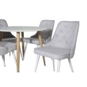 Plaza Runt Matbord – Ek-Look / Vit – ø100*H75 +Velvet Deluxe söögitool – valged jalad – helehall kangas _4