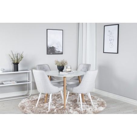 Plaza Runt Matbord – Ek-Look / Vit – ø100*H75 +Velvet Deluxe söögitool – valged jalad – helehall kangas _4