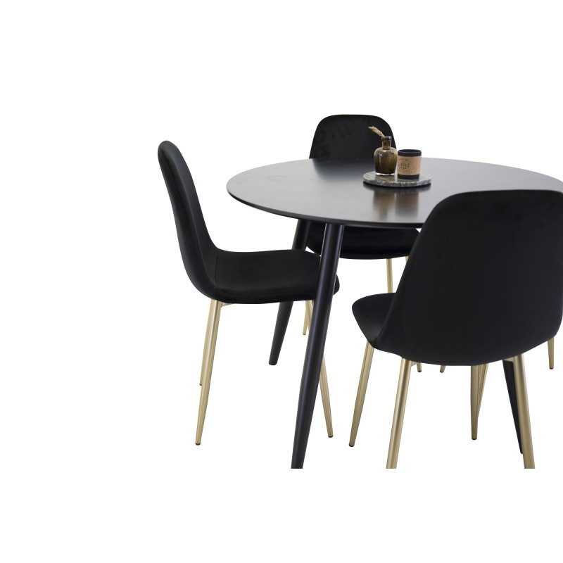 Plaza Runt Matbord - Svart / Svart - ø100*H75 + Polar Tool - Black Velvet / Matt messingijalg _4
