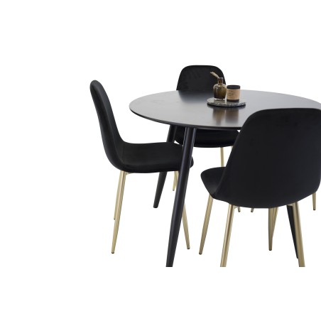 Plaza Runt Matbord - Svart / Svart - ø100*H75 + Polar Tool - Black Velvet / Matt messingijalg _4