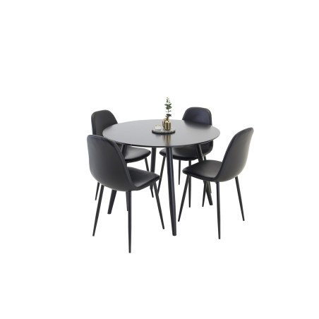 Plaza Runt Matbord - Svart / Svart - ø100*H75 + Polari söögitool must PU _4