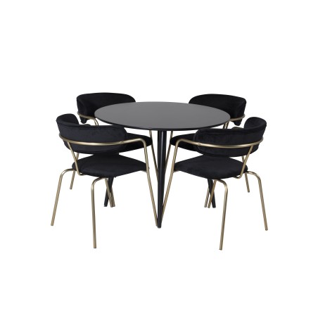 Plaza Runt Matbord - Svart / Svart - ø100*H75 + Nooletugitool - Messingijalad - Must Velvet _4