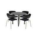 Plaza Runt Matbord - Svart / Svart - ø100*H75 + Nooletugitool - Messingijalad - Must Velvet _4