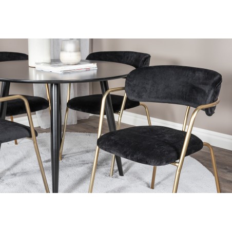 Plaza Runt Matbord - Svart / Svart - ø100*H75 + Nooletugitool - Messingijalad - Must Velvet _4