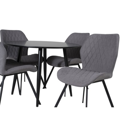 Plaza Runt Matbord – Svart / Svart – ø100*H75 +Gemma söögitool – mustad jalad – hall kangas _4