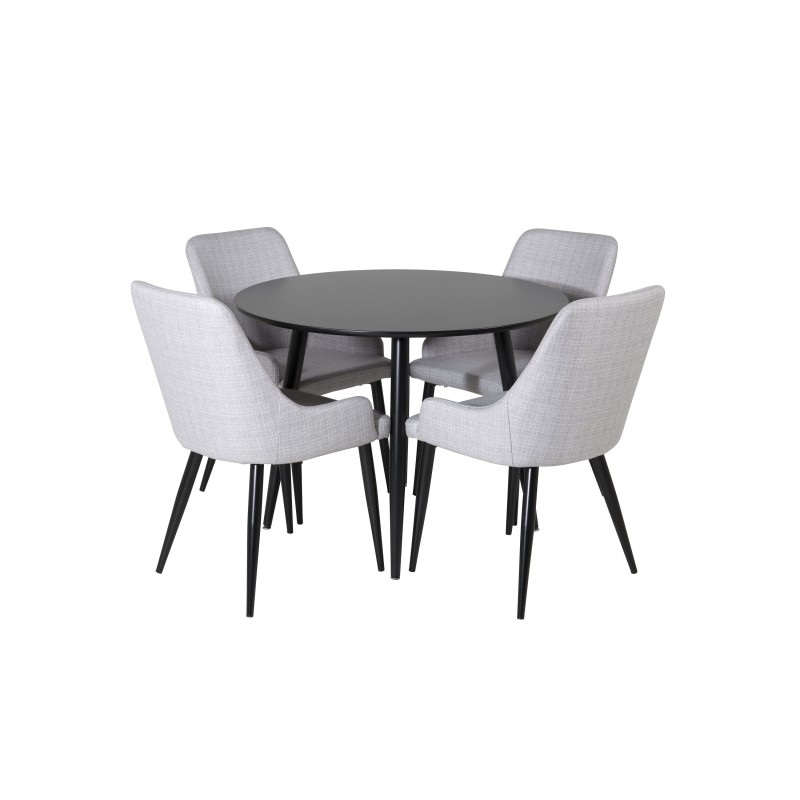 Plaza Runt Matbord - Svart / Svart - ø100*H75 +Plaza Söögitool - Mustad jalad - Helehall kangas _4