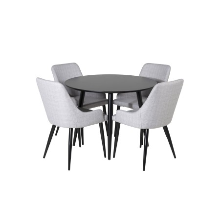 Plaza Runt Matbord - Svart / Svart - ø100*H75 +Plaza Söögitool - Mustad jalad - Helehall kangas _4