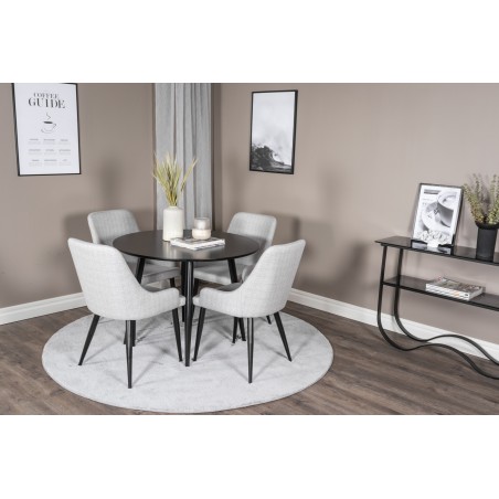 Plaza Runt Matbord - Svart / Svart - ø100*H75 +Plaza Söögitool - Mustad jalad - Helehall kangas _4