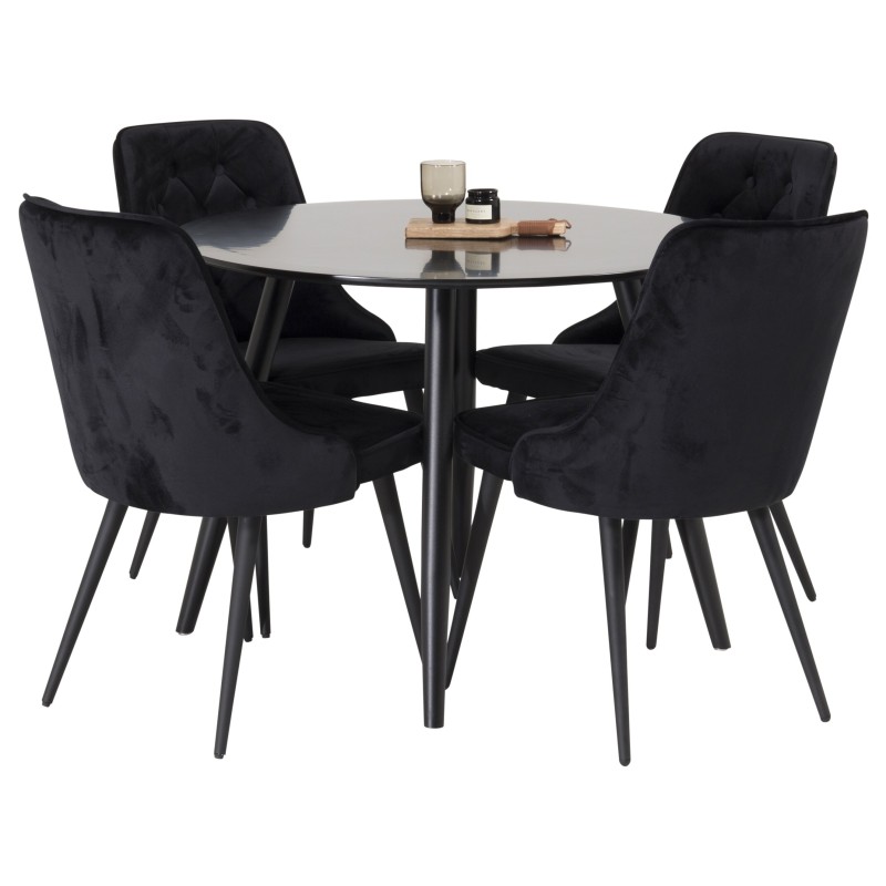 Plaza Runt Matbord - Svart / Svart - ø100*H75 +Velvet Deluxe söögitool - Mustad jalad / Must samet _4