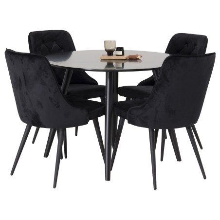 Plaza Runt Matbord - Svart / Svart - ø100*H75 +Velvet Deluxe söögitool - Mustad jalad / Must samet _4