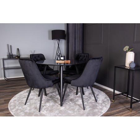 Plaza Runt Matbord - Svart / Svart - ø100*H75 +Velvet Deluxe söögitool - Mustad jalad / Must samet _4
