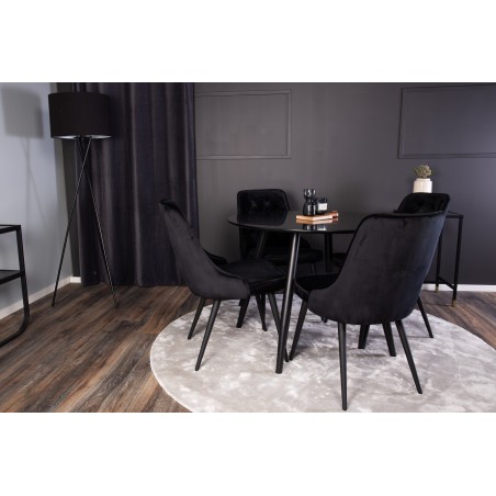 Plaza Runt Matbord - Svart / Svart - ø100*H75 +Velvet Deluxe söögitool - Mustad jalad / Must samet _4